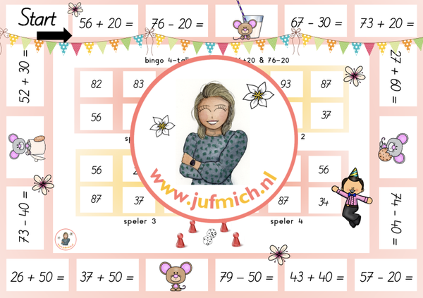 rekenmuur laag 2 - Bingo 4-tallen 56+20 & 76-20