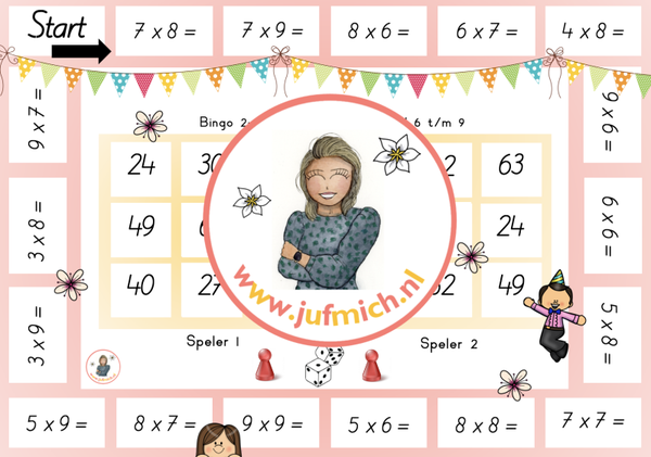 rekenmuur laag 2 - Bingo 2-tallen tafel 6 t/m 9