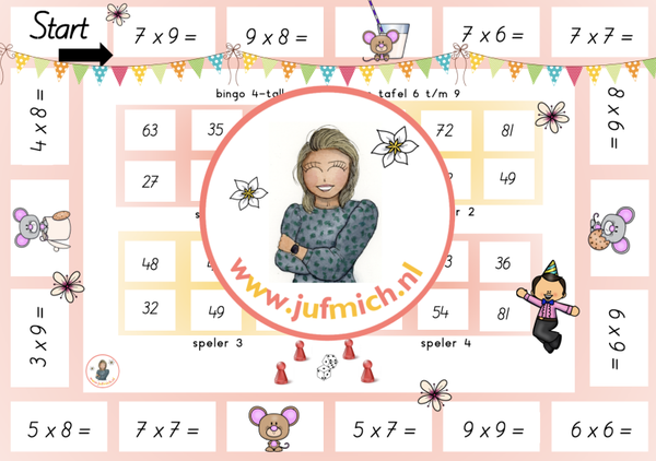 rekenmuur laag 2 - Bingo 4-tallen tafel 6 t/m 9