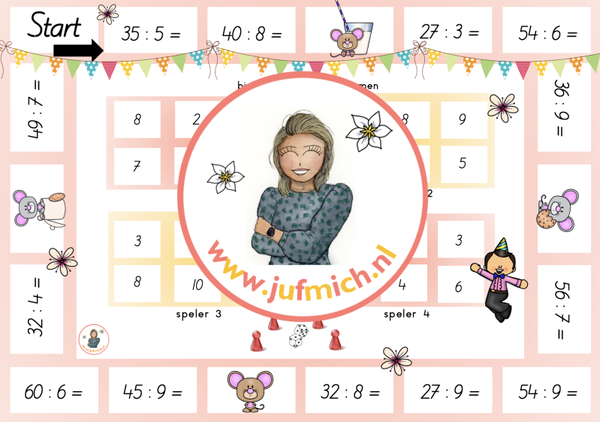 rekenmuur laag 3 - Bingo 4-tallen deelsommen