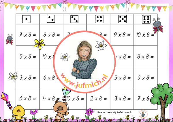 3/4 op een rij keersommen tafel van 9 lente