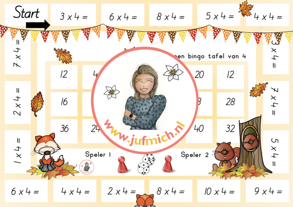 Bingo 2-tallen tafel van 4 herfst