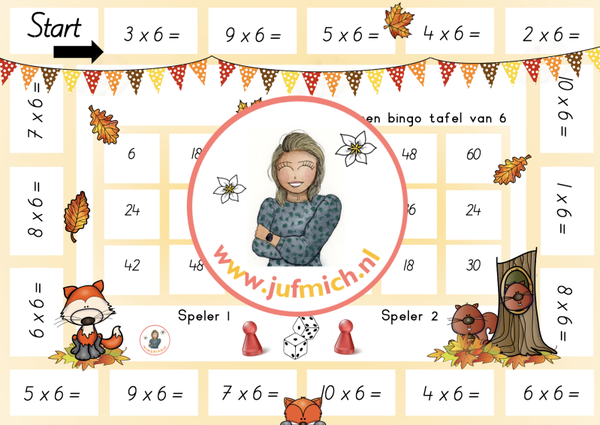 Bingo 2-tallen tafel van 6 herfst
