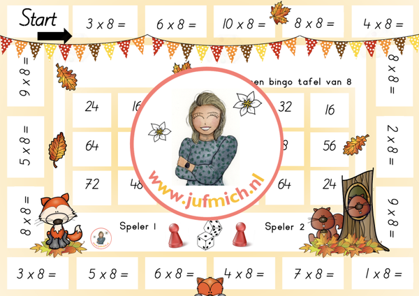 Bingo 2-tallen tafel van 8 herfst