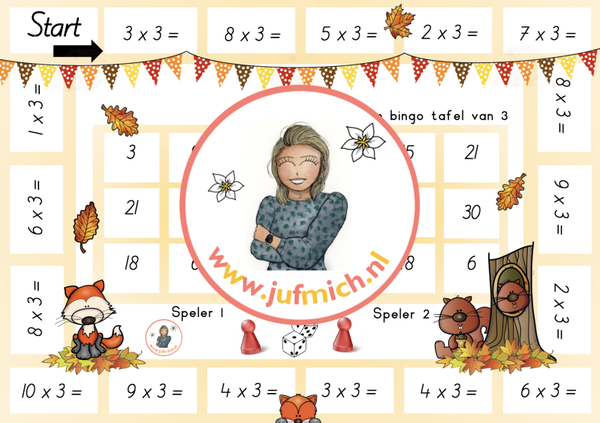 Bingo 2-tallen tafel van 3 herfst