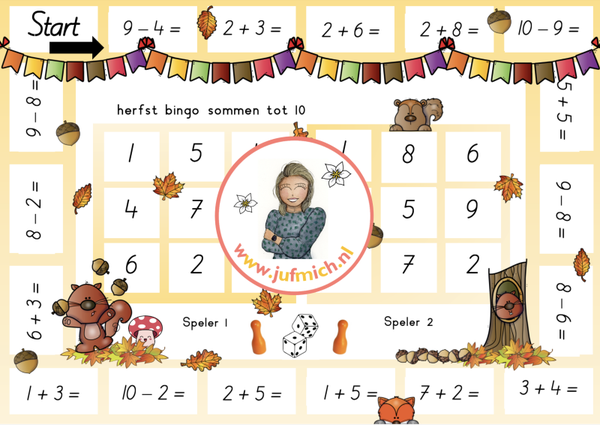 Bingo 2-tallen sommen tot 10 herfst