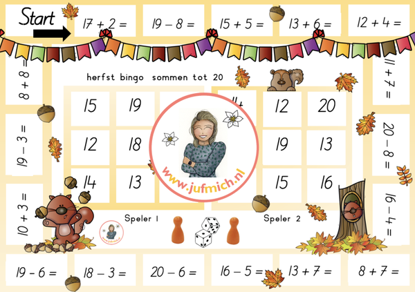 bingo 2-tallen sommen tot 20 herfst