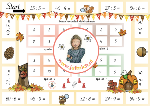 Bingo 4-tallen deelsommen herfst