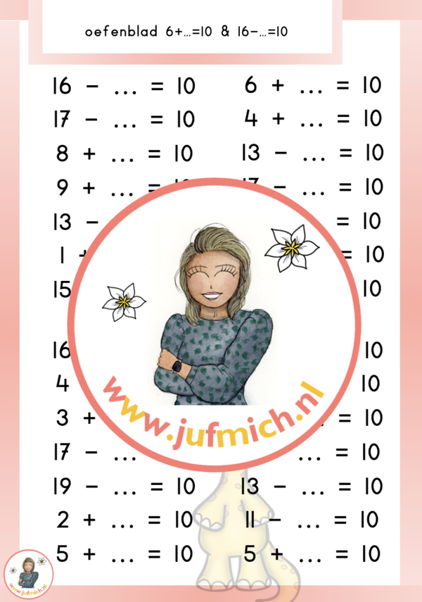 rekenmuur laag 1 - Oefenbladen 6+...=10 & 16-...=10