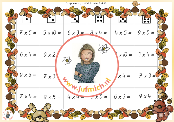 3/4 op een rij tafel 2 t/m 5 & 10 herfst