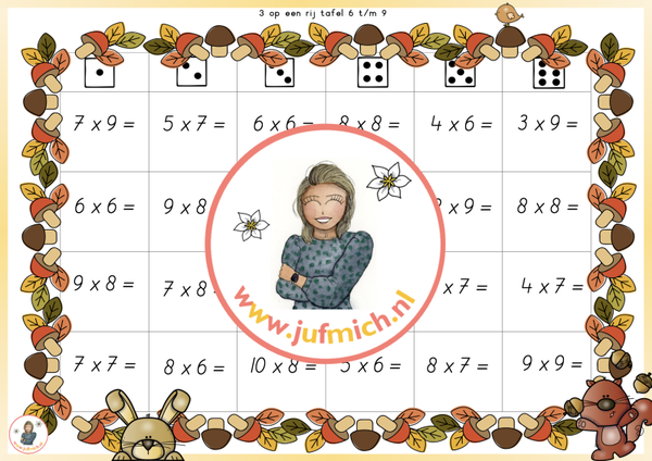3/4 op een rij tafel 6 t/m 9 herfst
