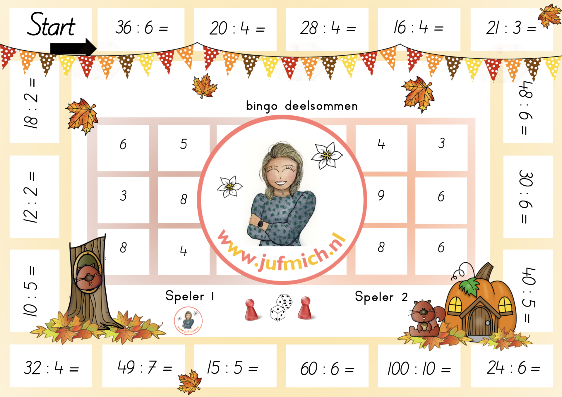 Bingo 2-tallen deelsommen herfst