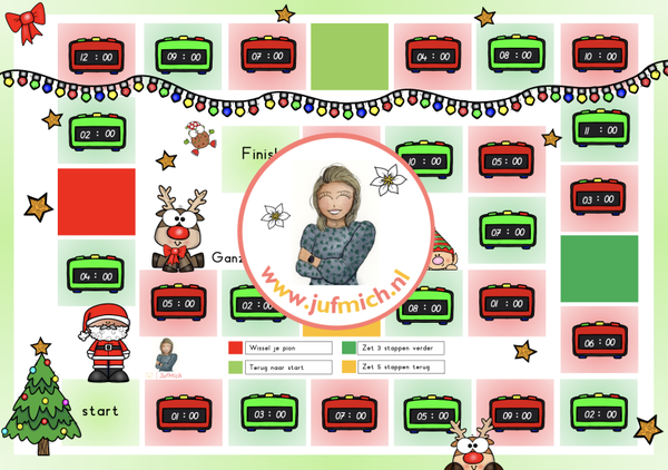 Ganzenbord digitaal hele uren versie 2 (tot 12 uur) kerst