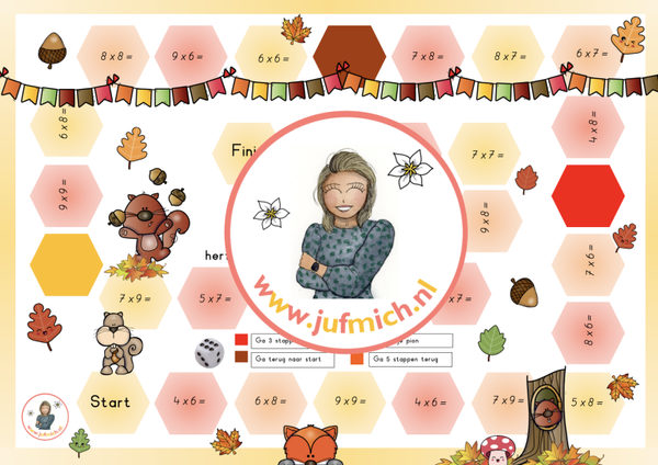 Ganzenbord tafel 6 t/m 9 herfst