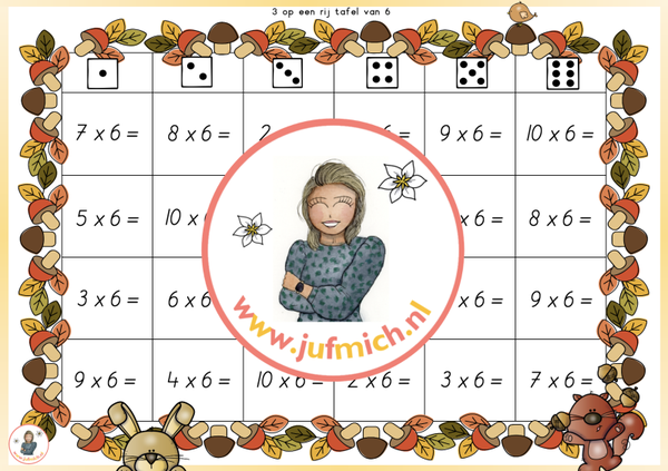 3/4 op een rij tafel van 6 herfst