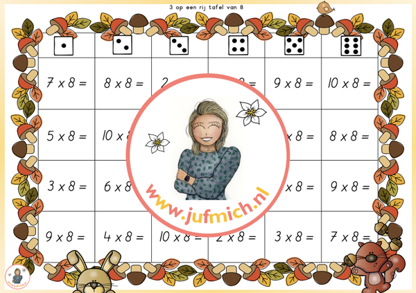 3/4 op een rij tafel van 8 herfst