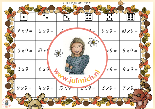 3/4 op een rij tafel van 9 herfst