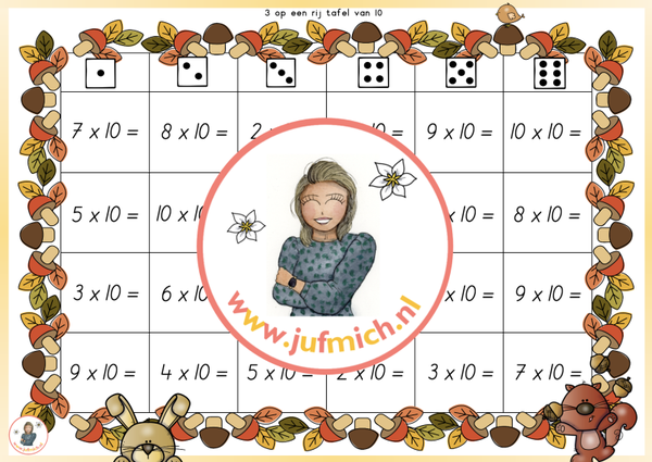 3/4 op een rij tafel van 10 herfst