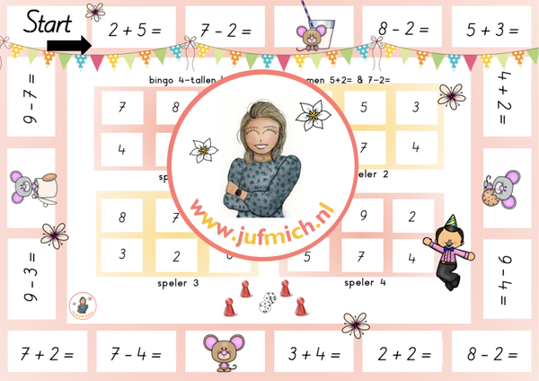 rekenmuur laag 1 - Bingo 4-tallen 5+2 & 7-2