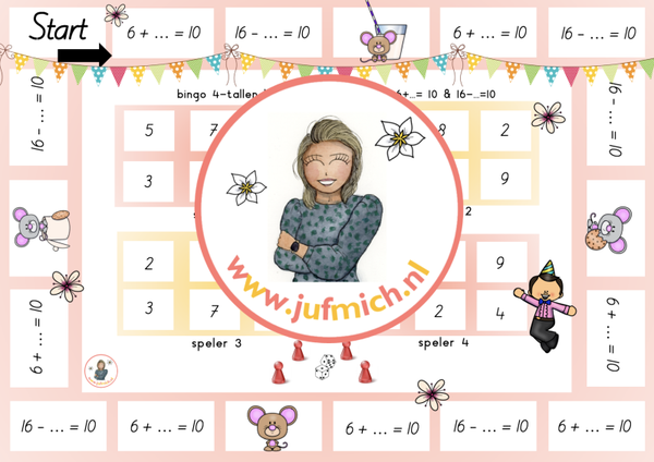 rekenmuur laag 1 - Bingo 4-tallen 6+...=10 & 16-...=10