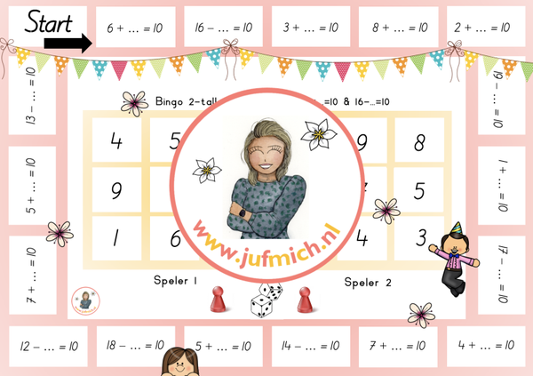rekenmuur laag 1 - Bingo 2-tallen 6+...=10 & 16-...=10