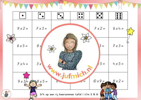 rekenmuur laag 2 - 3/4 op een rij tafel 2 t/m 5 & 10