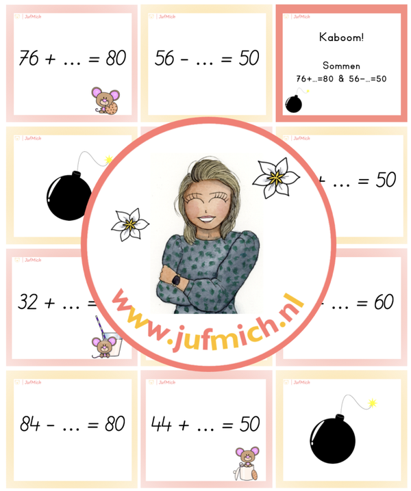 rekenmuur laag 2 - Kaboom! / wandel & wissel 76+…=80 & 56-…=50