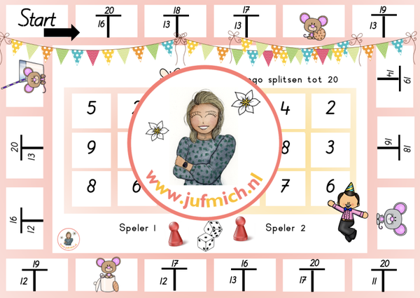 rekenmuur laag 1 - Bingo 2-tallen splitsen tot 20
