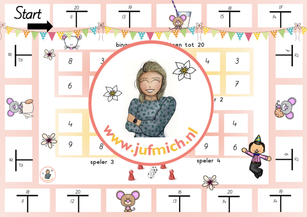 rekenmuur laag 1 - Bingo 4-tallen splitsen tot 20