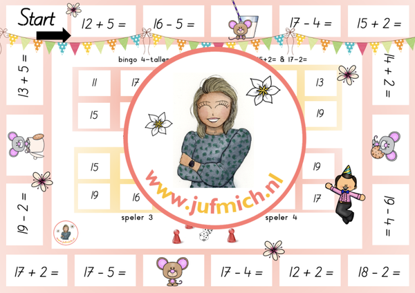 rekenmuur laag 1 - Bingo 4-tallen 15+2 & 17-2