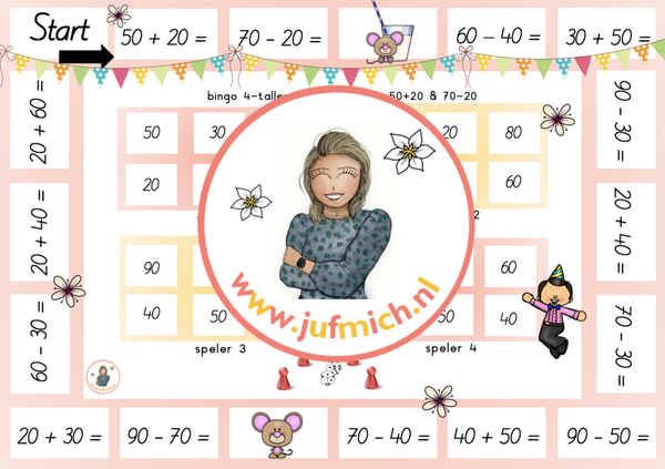 rekenmuur laag 2 - Bingo 4-tallen 50+20 & 70-20