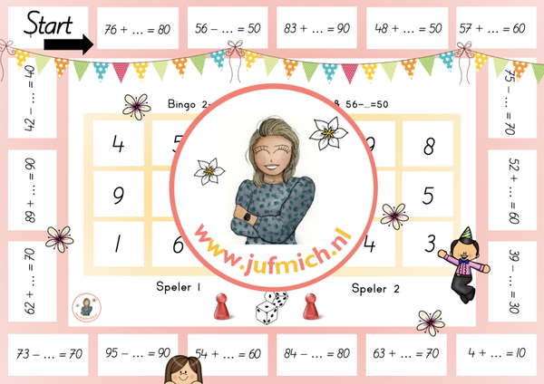 rekenmuur laag 2 - Bingo 2-tallen 76+…=80 & 56-…=50