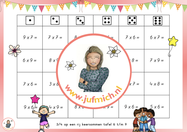 rekenmuur laag 2 - 3/4 op een rij tafel 6 t/m 9