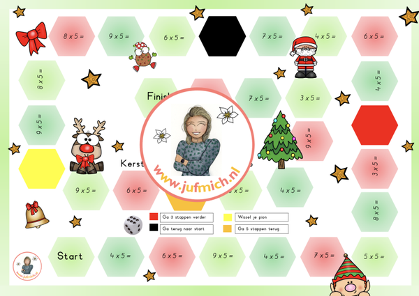 Ganzenbord keersommen tafel van 5 kerst