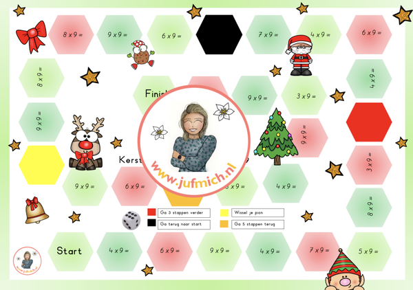 Ganzenbord keersommen tafel van 9 kerst