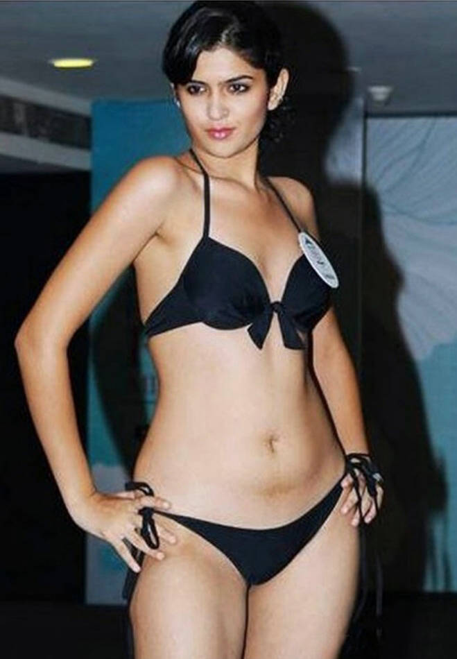 Deeksha Seth in black bikini during miss India contest 