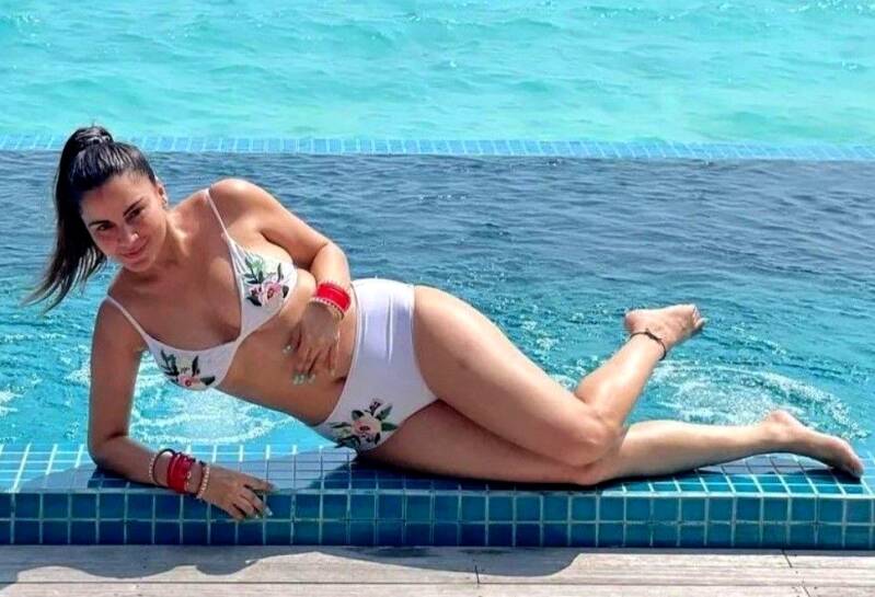 Shraddha Arya in white bikini in hotel swimming pool 2