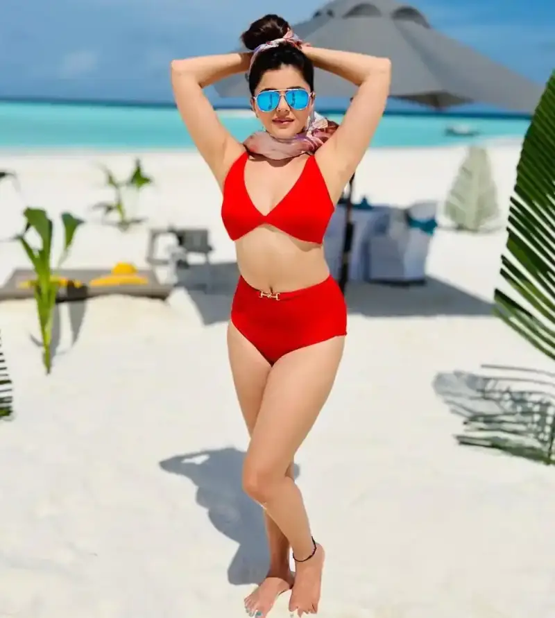 Rubina Dilaik in red bikini 