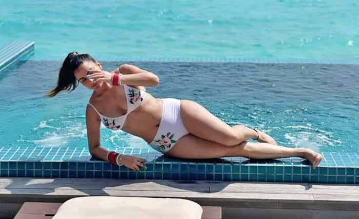 Shraddha Arya in white bikini in hotel swimming pool 5