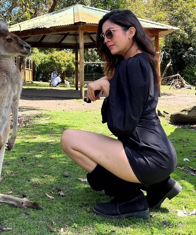 Barkha Singh in black hot dress at the Kangaroo  forest reserve 