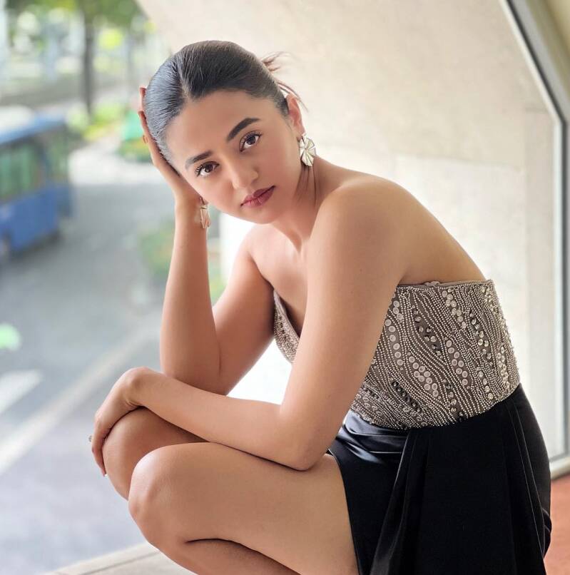 Helly Shah hot lack skirt and sleeveless top