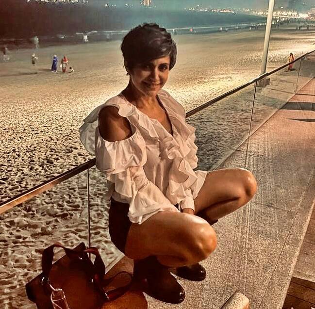 Mandira Bedi on a road side 
