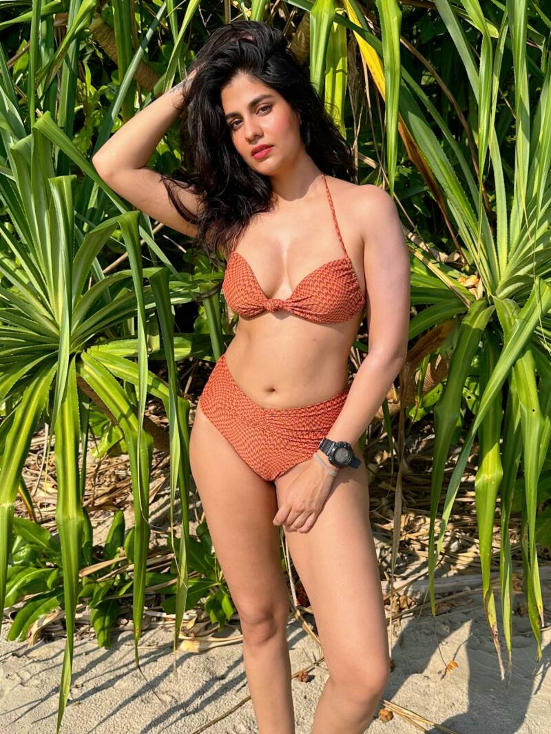Shreya Danwantary hot in brown bikini hot look on the beach 1