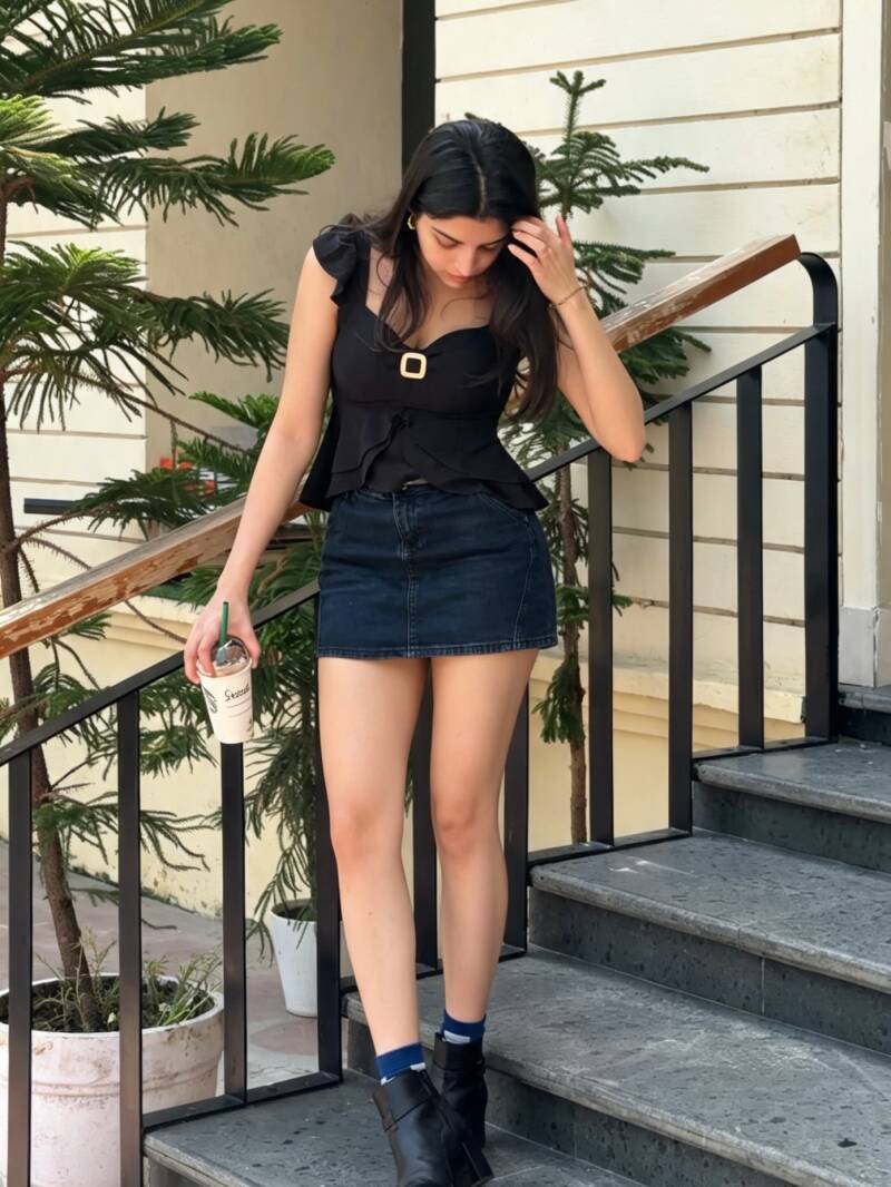 Somya Gupta hot in black denim skirt 