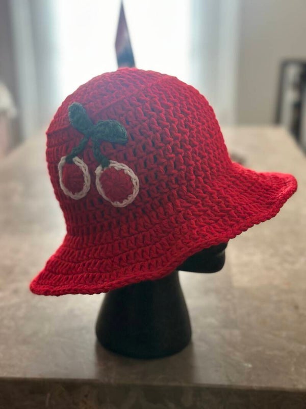 Custom cherry crotchet hat
