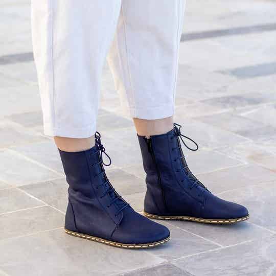 Ladies' Long Lace Up Boots Navy