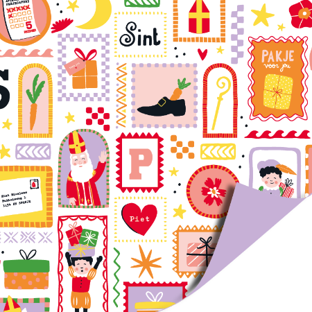 Sinterklaas Feest Wit - Lila KP 50cm x 3mtr