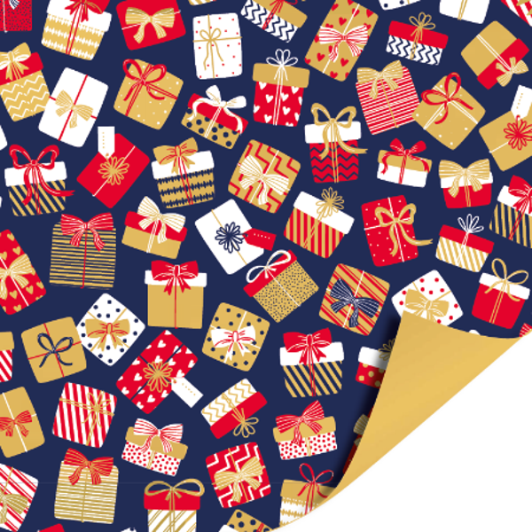 Kadootjes Feest Blauw - Goud KP 70cm x 2mtr