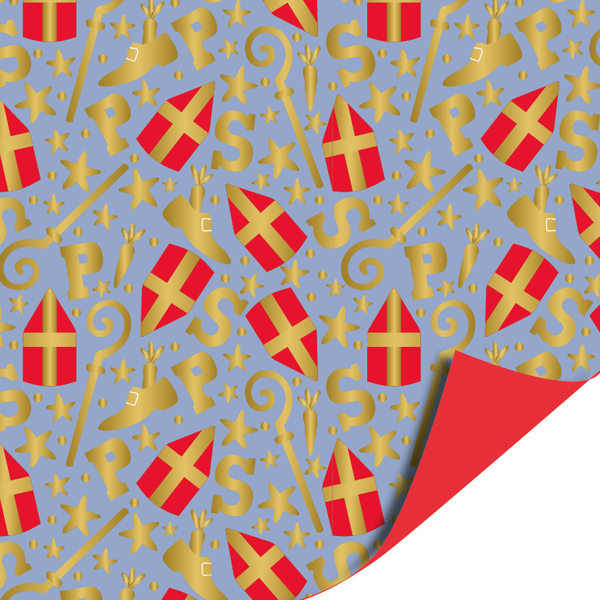 Mijter Feest Lichtblauw - Rood 50cm x 3mtr
