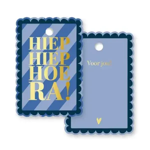 Cadeaulabel Hiep Hiep Hoera Blauw per 2 stuks